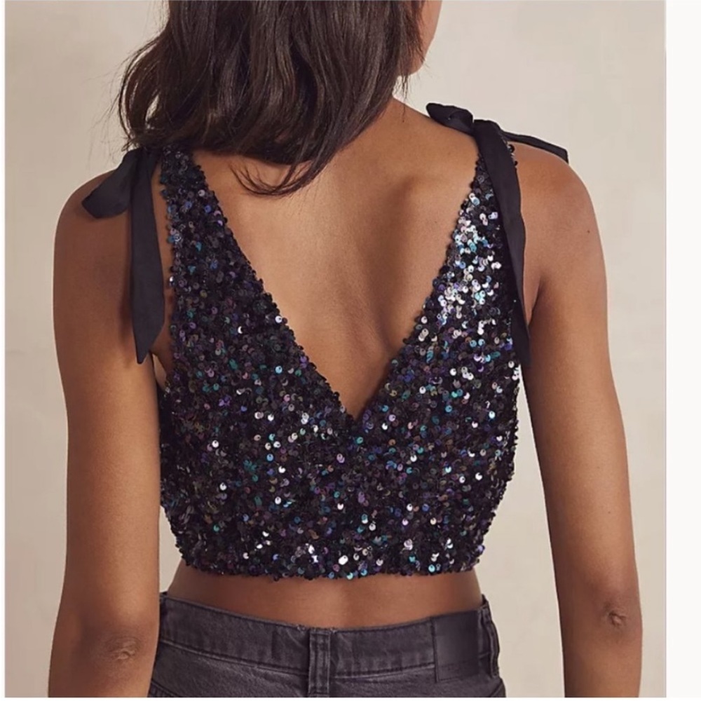 Intimately Free People Big Night Sequin Crop Top Bralette V-Neck Tie Strap XS - Picture 2 of 8